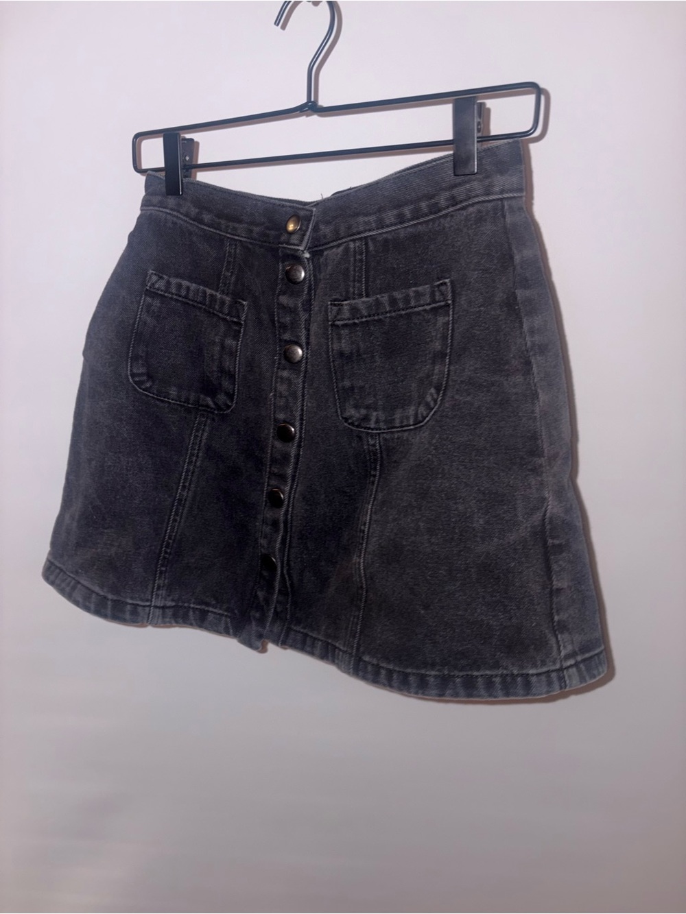 BDG Washed Black Button-Front A-Line Denim Skirt